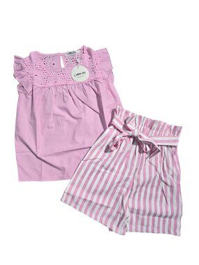 NWT | Orchid Pink Eyelet Ruffle Sleeve Top & Striped Paperbag Waist Shorts | 6/7